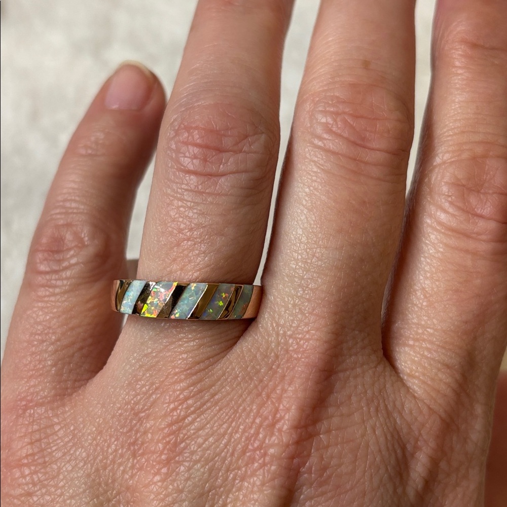 Lab Opal Band Ring 18k Rose Gold Filled - Picture 3 of 3